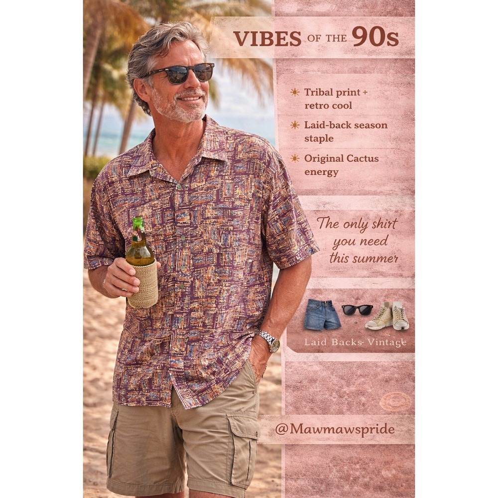 Cactus Black Label Mens Purple Geometric Tribal Print Button Up Shirt Large